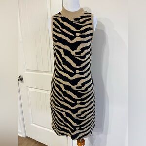 Joseph Ribkoff Black and Tan Zebra Print Midi Dress